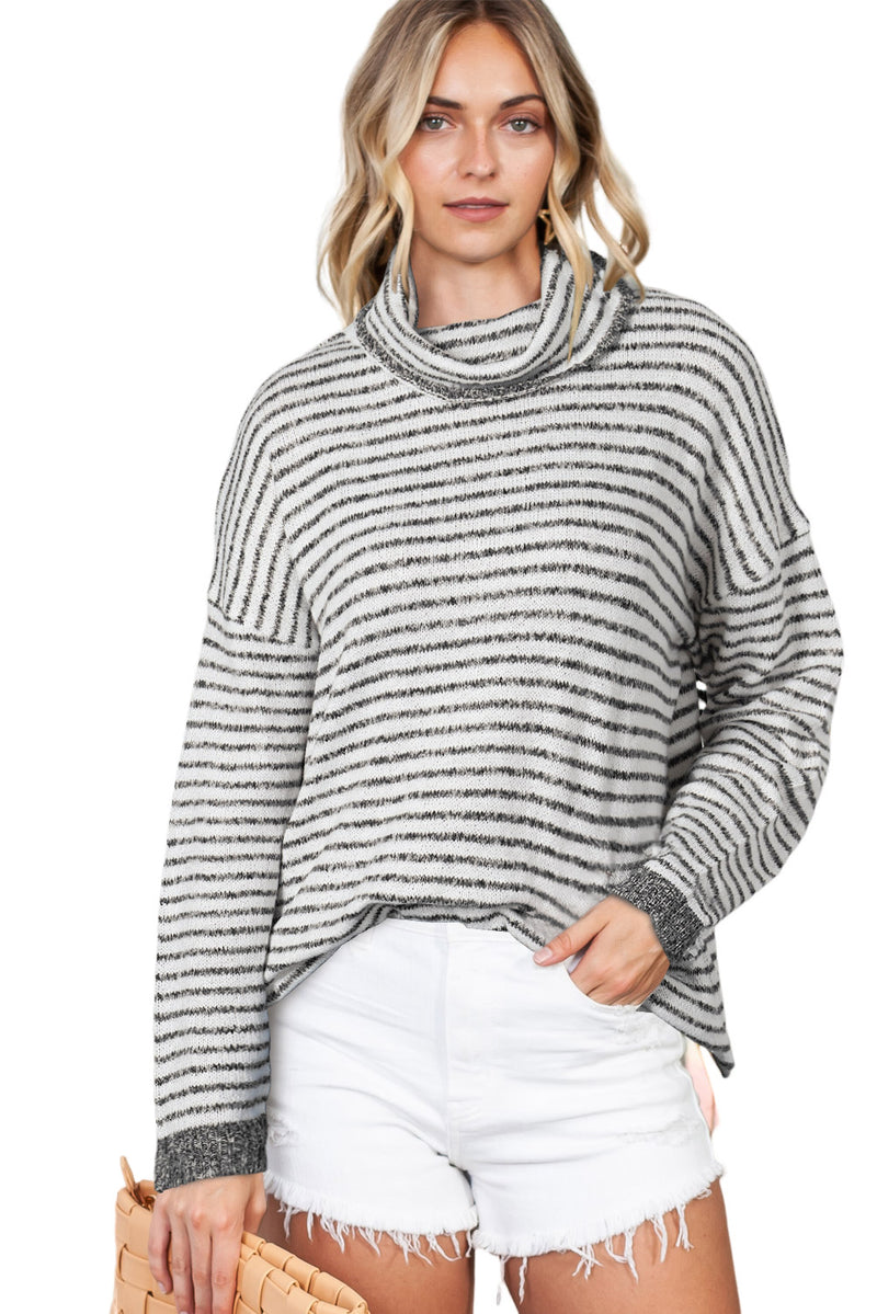 Black Striped Turtleneck Long Sleeve Sweater