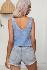 Sky Blue Knit Twisted V Neck Cropped Tank Top