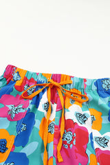 Multicolor Floral Print Drawstring Elastic Waist Shorts