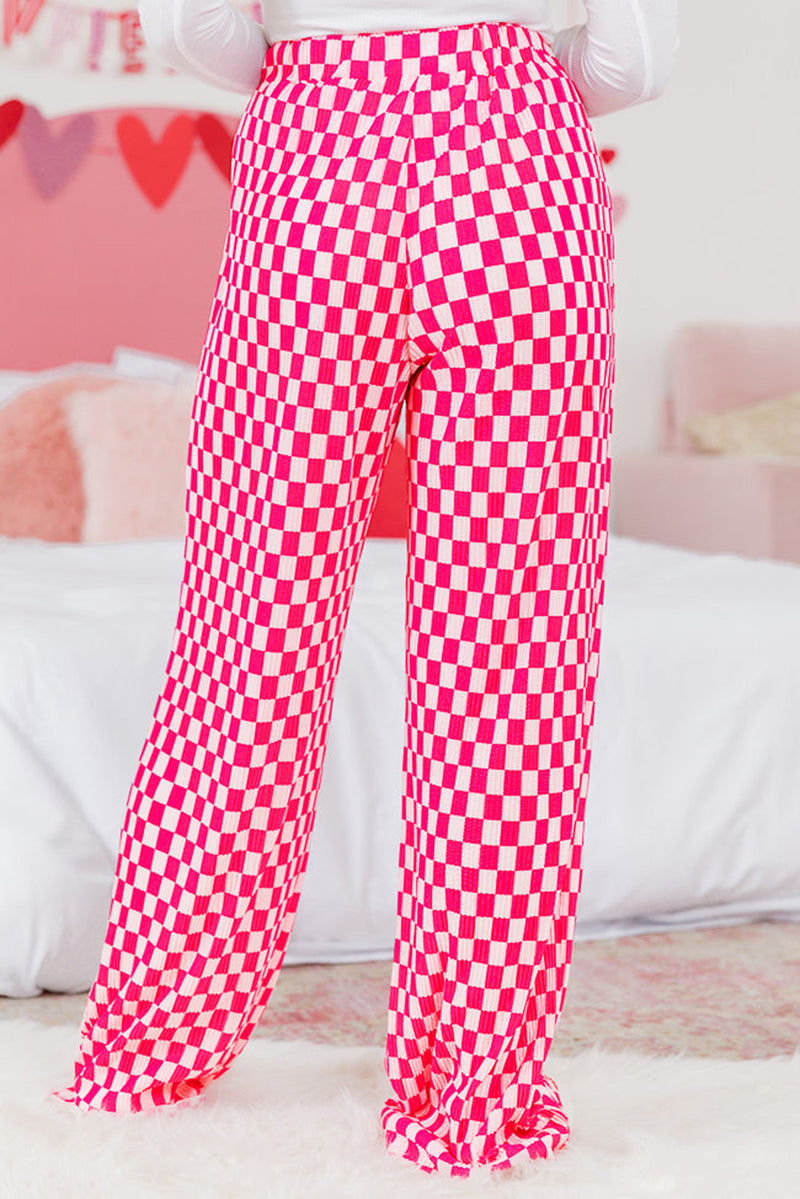 Pink Checkered Buttoned Shirt and High Waist Pants Set