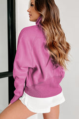 Flamingo Zip Up Stand Collar Ribbed Thumbhole Sleeve Sweatshirt