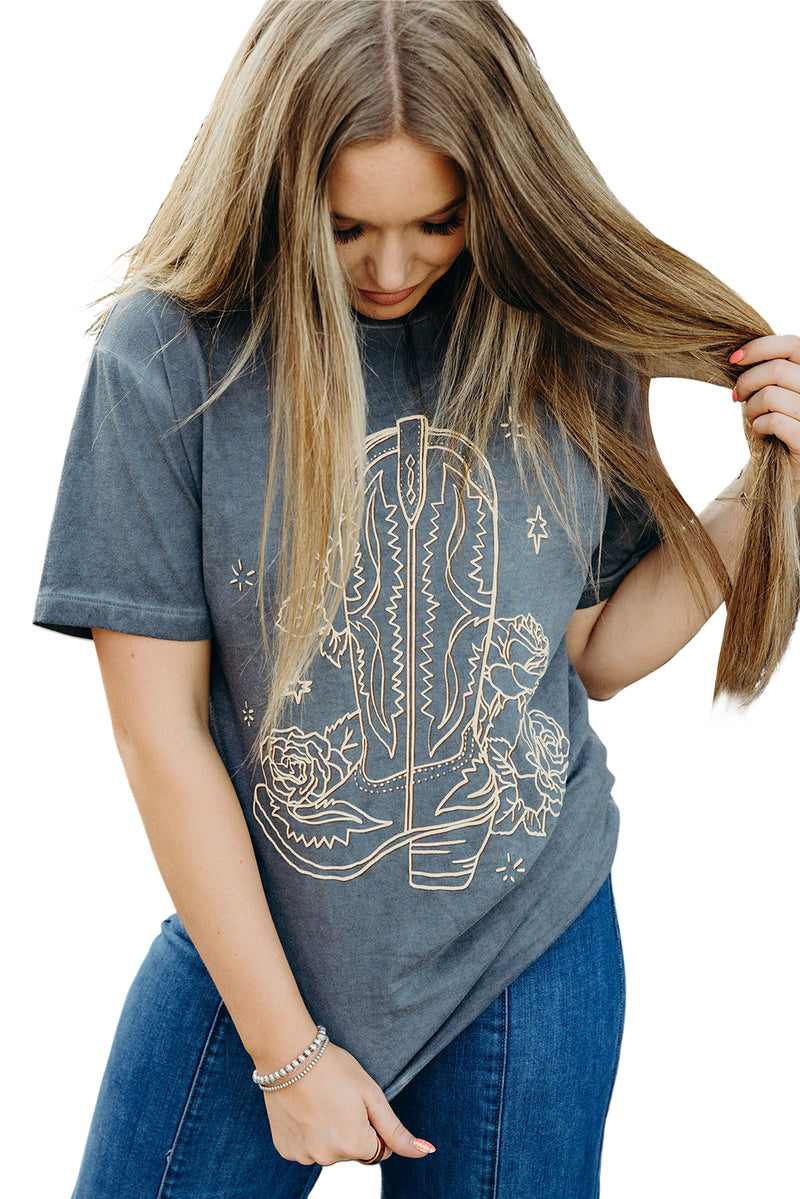 High-rise Vintage Cowboy Boots Floral Graphic Tee