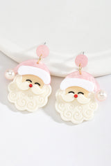 White Bright Pearl Decor Cute Santa Christmas Earrings