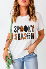 White Pumpkin Skull Floral SPOOKY SEASON Halloween T Shirt