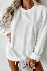 Light Grey Solid Loose Crew Neck Fleece Sweatshirt