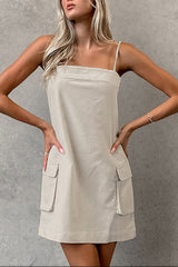 Parchment Minimalist Pocketed Sleeveless Backless Short Dress