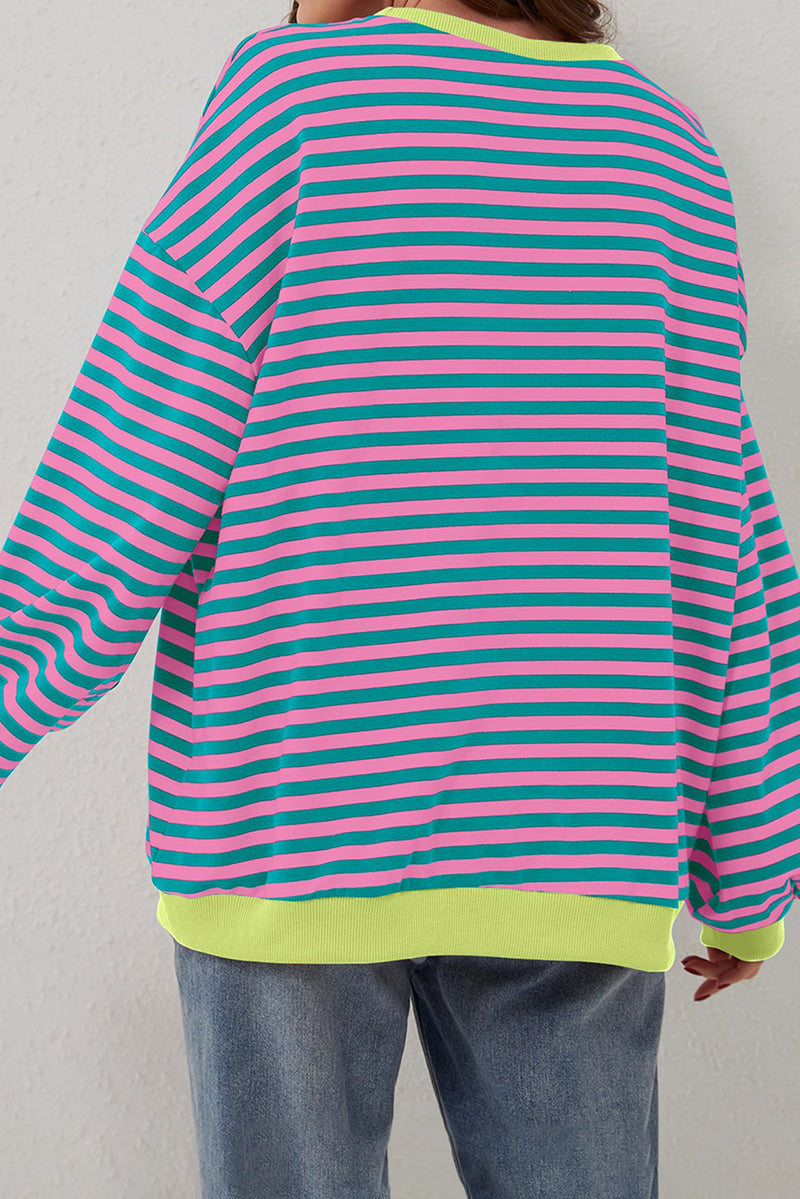 Green Stripe Contrast Edge Oversized Sweatshirt