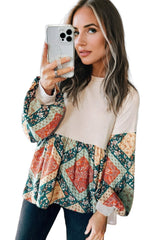 Jet Stream Paisley Geometric Patchwork Loose Fit Blouse