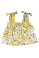 Yellow Floral Patchwork Boho Knot Straps Top