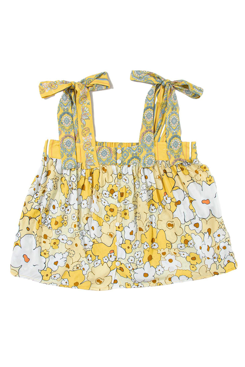 Yellow Floral Patchwork Boho Knot Straps Top