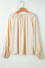 Apricot Sequin Cuffs Bubble Sleeve Blouse