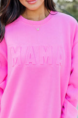 Dark Pink Casual Mama Letter Drop Shoulder Sweatshirt