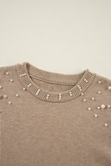 Evergreen Pearl Drop Shoulder Round Neck Sweater