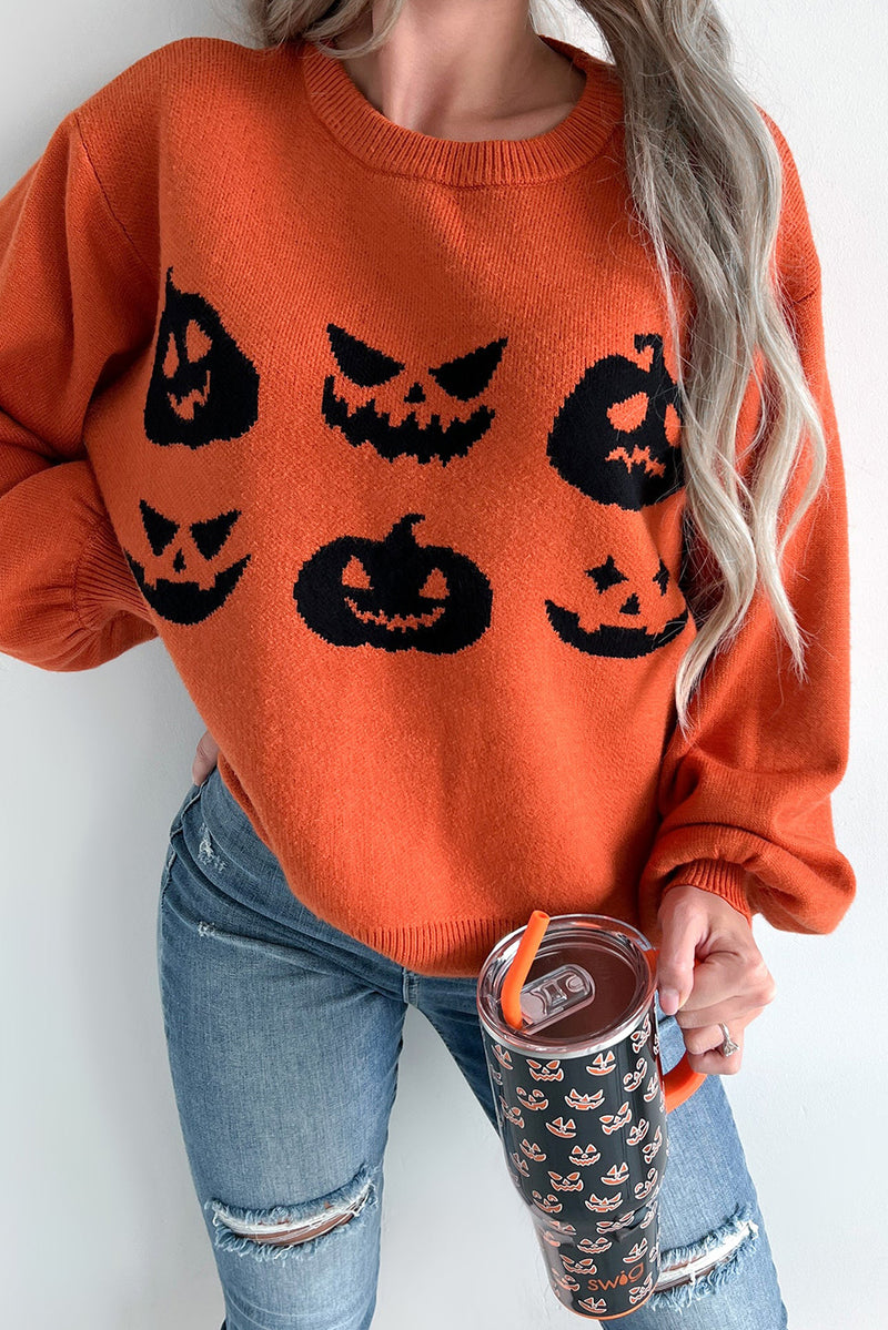 Orange Halloween Pumpkin Jack-O-Lantern Sweater