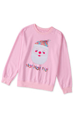 Pink HO HO HO Sequined Santa Claus Graphic Sweatshirt