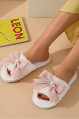 White Cute Bowknot Home Fluffy Slippers