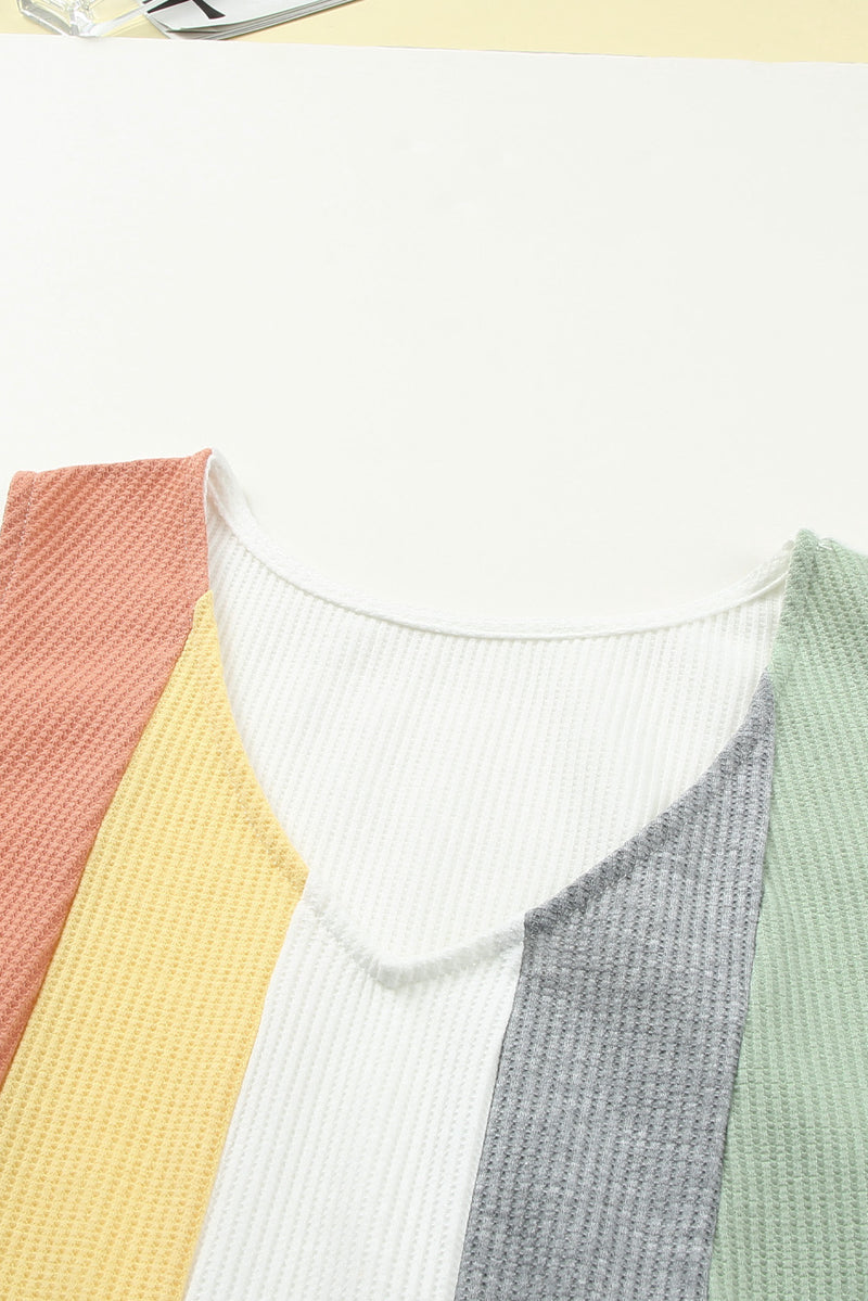 Multicolor Color Block Casual V Neck Waffle Knit Tank Top