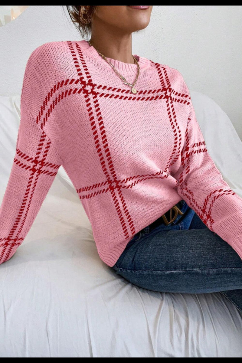 Contrast Round Neck Long Sleeve Sweater