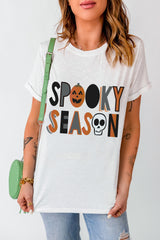 White Pumpkin Skull Floral SPOOKY SEASON Halloween T Shirt