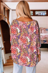 Multicolor Floral Print 3/4 Sleeve Boat Neck Top