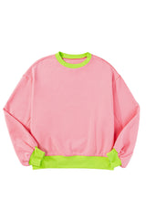 Pink Contrast Trim Bubble Sleeve Sweatshirt