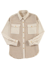 Parchment Houndstooth Corduroy Patchwork Flap Pocket Shacket