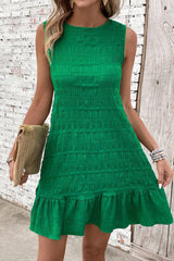 Bright Green Back Lace Up Ruffle Hem Sleeveless Short Dress