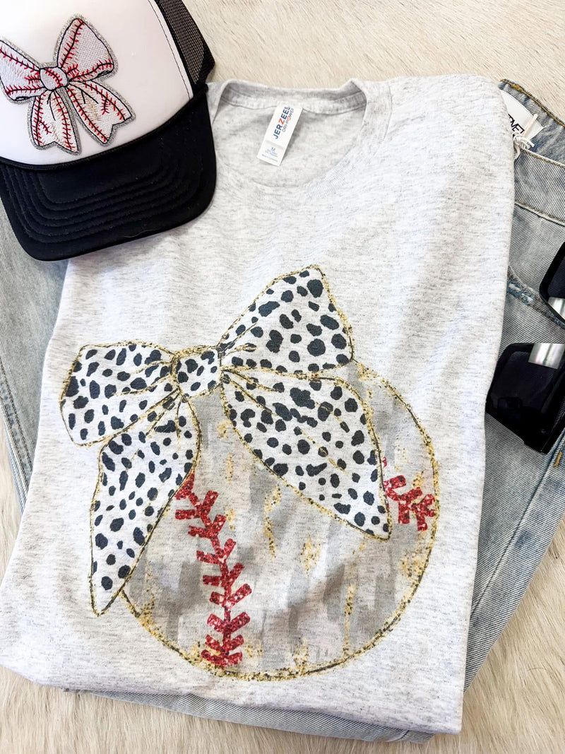 Watercolor baseball tee (different color bow options)