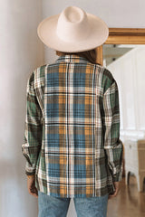 Green Plaid Colorblock Casual Pockets Button Up Shacket