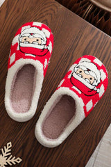 Fiery Red Checkered Santa Claus Graphic Plush Home Slippers