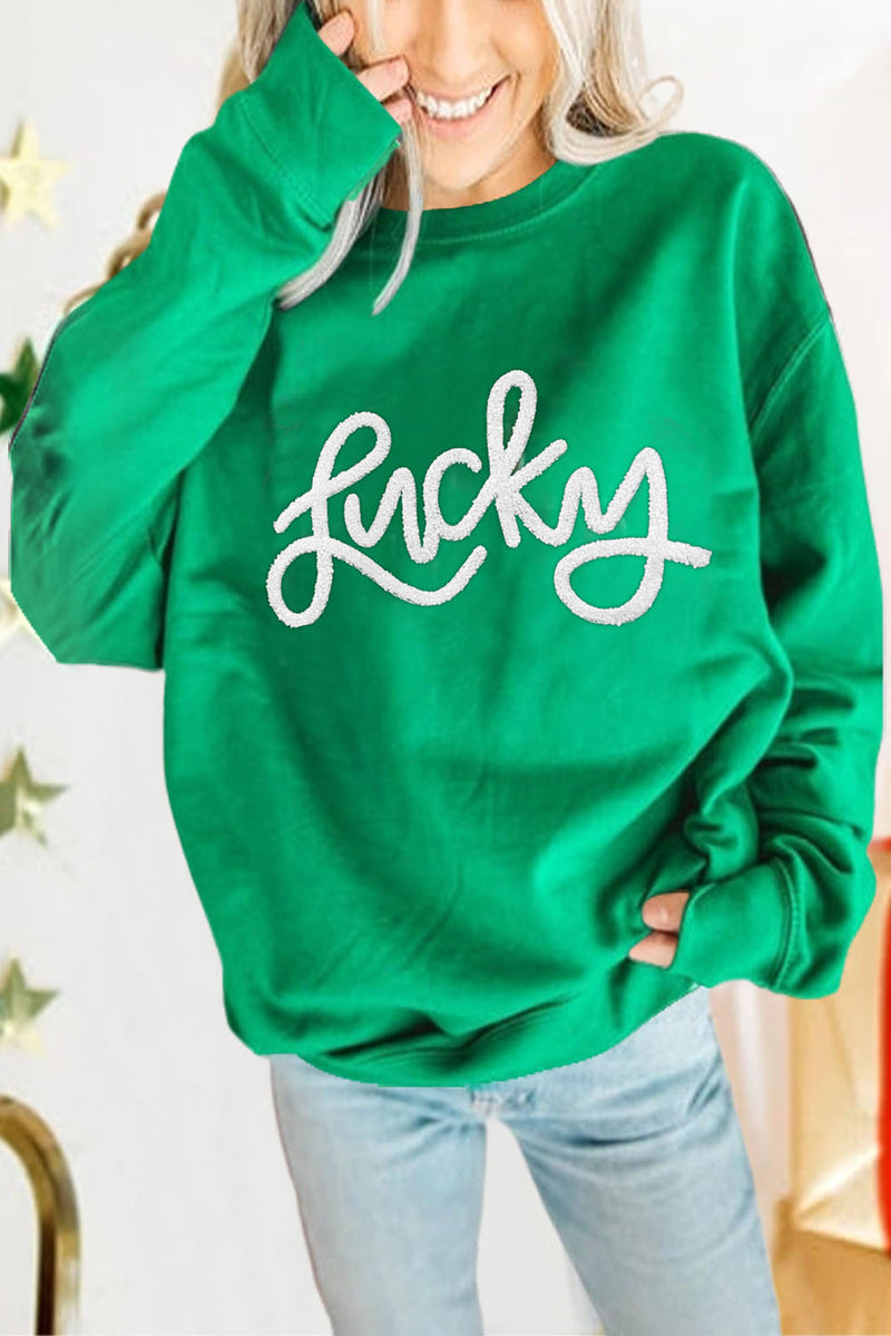 Green MERRY Print Drop Sleeve Pullover Sweatshirt