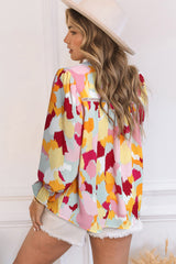 Multicolor Abstract Print Boho Ruffle Puff Sleeve Blouse