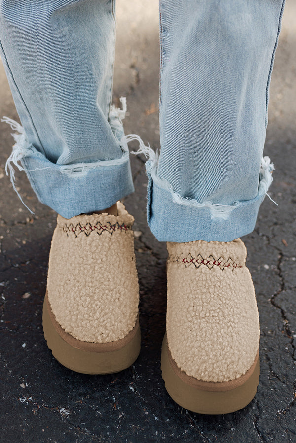 Oatmeal Suede Contrast Plush Thick Sole Slippers