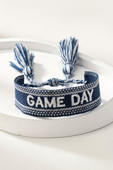 Navy Blue GAME DAY Embroidered Woven Tassel Decor Bracelet