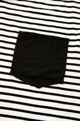 Black Stripe Chest Pocket Patch Round Neck Sleeveless Tee