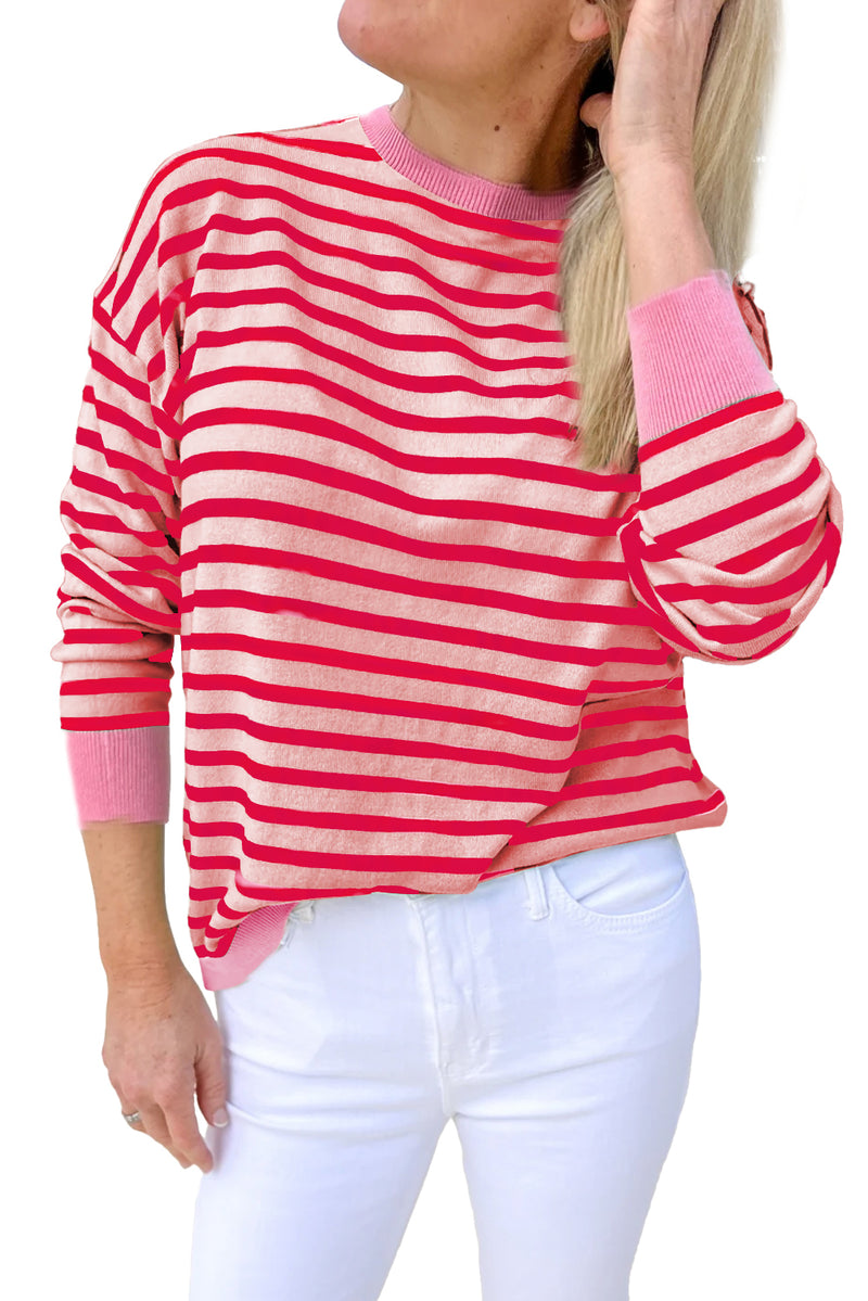 Black Striped Contrast Trim Long Sleeve Top