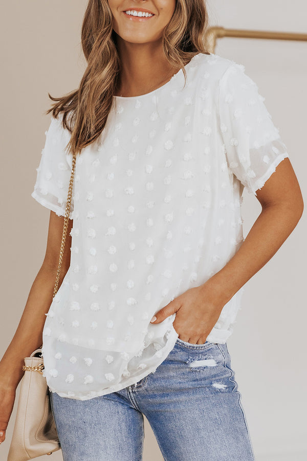 White Swiss Dot Jacquard Summer Top