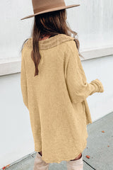 Brown Waffle Pocket Seam Patchwork Loose Knit Top