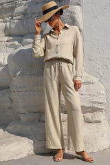 Apricot Loose Button Cardigan And Wide Leg Pants Two Piece Set