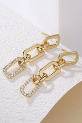 Gold Chain Link Rhinestone Decor Plate Stud Earrings