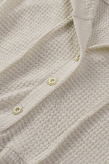 Apricot Waffle Casual Button Ruffle Knit Hoodie