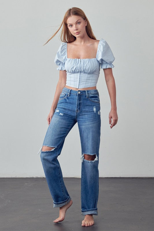 HIGH RISE STRAIGHT ANKLE JEANS