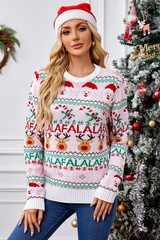 Light Pink Long Sleeved Pullover Jacquard Christmas Sweater