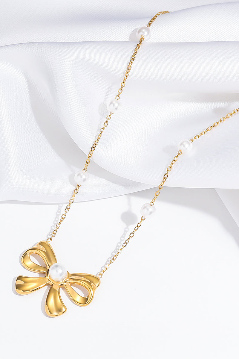 Gold Pearl Bowknot Elegant Necklace