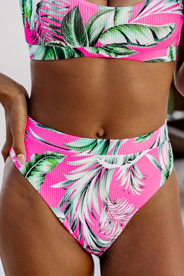 Rose Tropical Print Textured Bikini Bottom