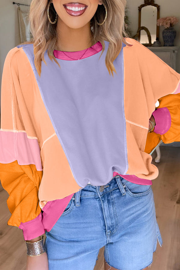 Orchid Petal Colorblock Patchwork Drop Shoulder Top