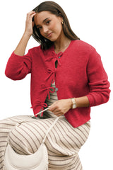 Fiery Red Sweet Bow Front Knit Cardigan