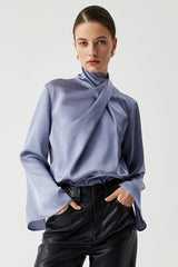 Ivy Asymmetric Turtleneck Elegant Satin Shirt