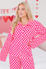 Pink Checkered Buttoned Shirt and High Waist Pants Set