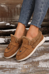 Chestnut Suede Furry Lined Slip On Flat Shoes